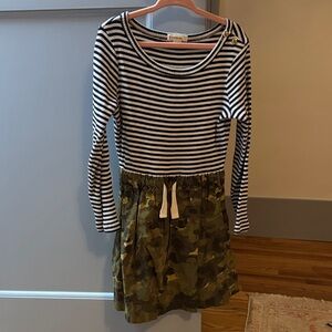 Crewcuts Navy and White Striped Dress with Camouflage Skirt